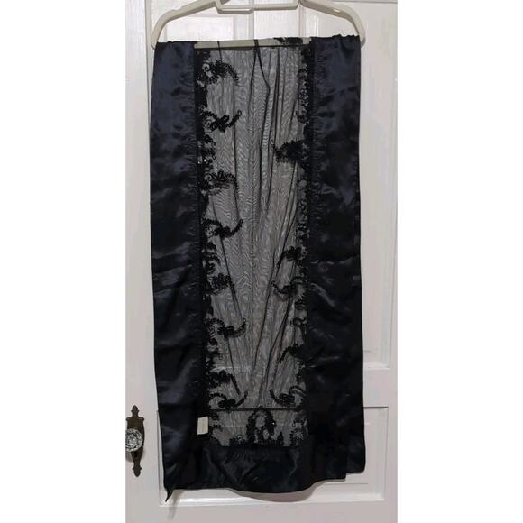 Vtg Lord & Taylor Black Satin Mesh Sequin Evening Wrap 78" By 20" Goth(1032) - Picture 2 of 5
